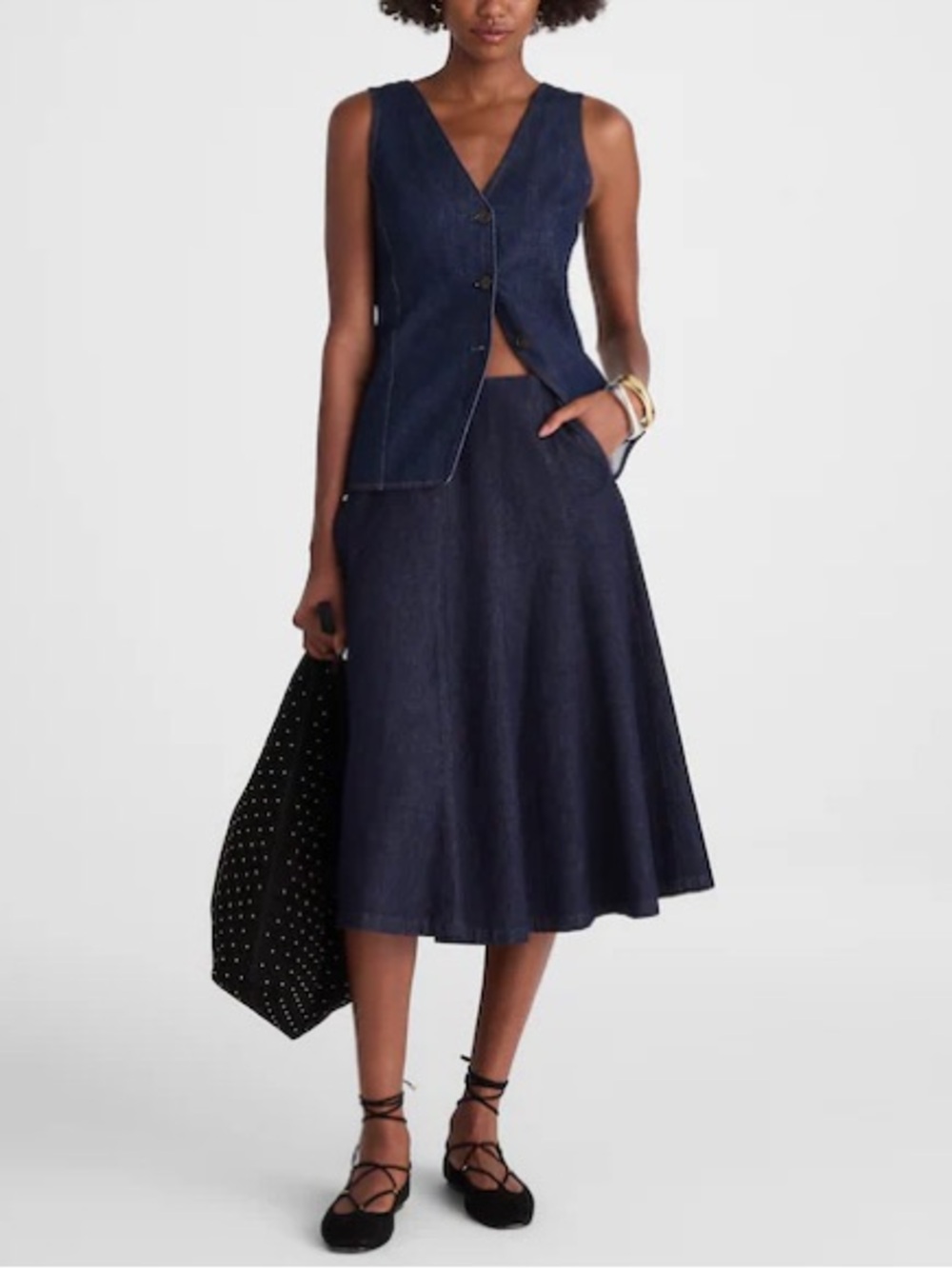 Madewell Flared Denim Midi Skirt Rinse Wash Dark Indigo NWT 27
